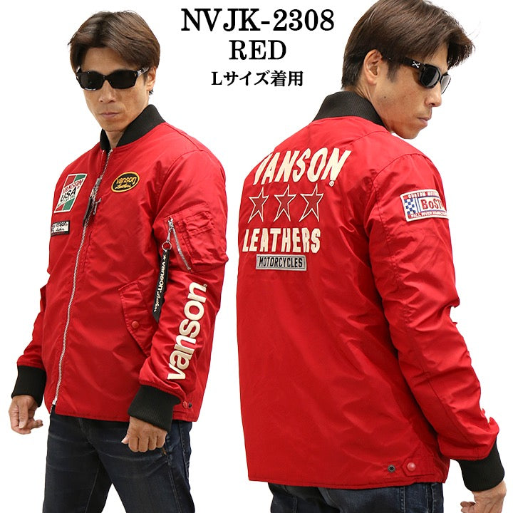 美品】VANSON☆背面ビッグロゴ裏地レッドワッペンMA1ブルゾン