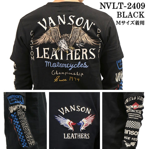 VANSON バンソン 天竺 長袖Tシャツ メンズ フェイク ロンT nvlt-2409