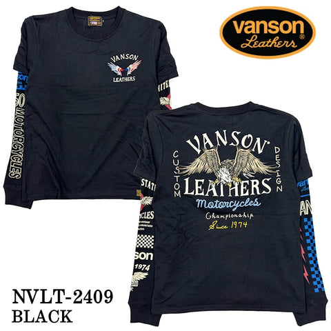 VANSON バンソン 天竺 長袖Tシャツ メンズ フェイク ロンT nvlt-2409