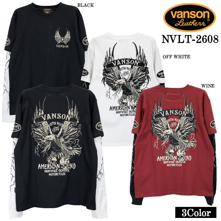 VANSON TEE FAKE SLEEVE L/S T-SHIRT バンソン 天竺 フェイク袖 ロンT 長袖Tシャツ メンズ nvlt-2608