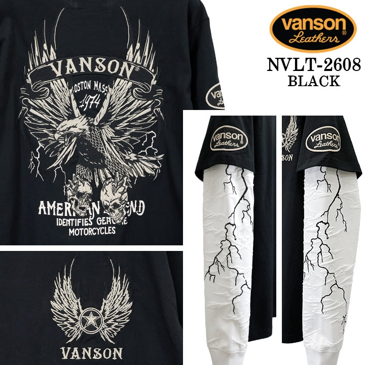 VANSON TEE FAKE SLEEVE L/S T-SHIRT バンソン 天竺 フェイク袖 ロンT 長袖Tシャツ メンズ nvlt-2608
