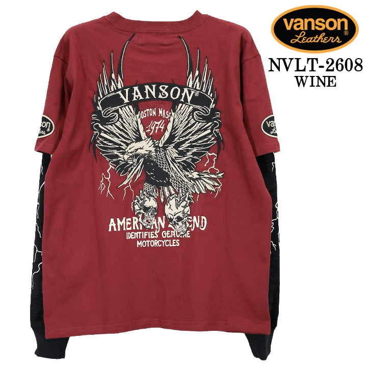 VANSON TEE FAKE SLEEVE L/S T-SHIRT バンソン 天竺 フェイク袖 ロンT 長袖Tシャツ メンズ nvlt-2608