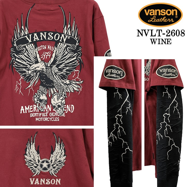 VANSON TEE FAKE SLEEVE L/S T-SHIRT バンソン 天竺 フェイク袖 ロンT 長袖Tシャツ メンズ nvlt-2608