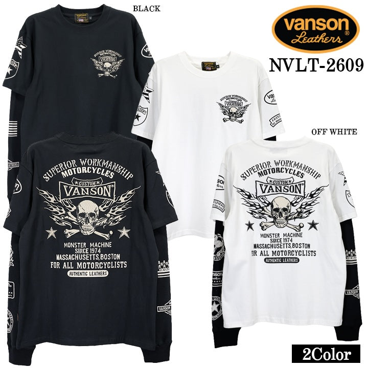 VANSON TEE FAKE SLEEVE L/S T-SHIRT バンソン 天竺 フェイク袖 ロンT 長袖Tシャツ メンズ nvlt-2609