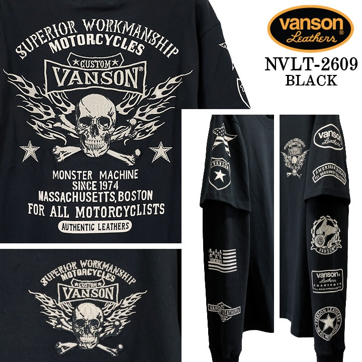 VANSON TEE FAKE SLEEVE L/S T-SHIRT バンソン 天竺 フェイク袖 ロンT 長袖Tシャツ メンズ nvlt-2609