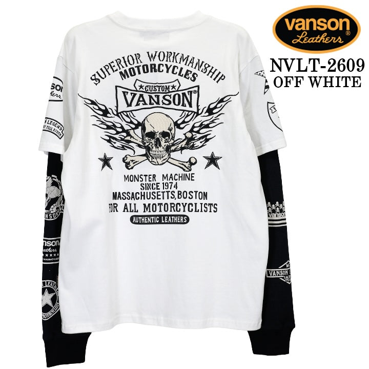 VANSON TEE FAKE SLEEVE L/S T-SHIRT バンソン 天竺 フェイク袖 ロンT 長袖Tシャツ メンズ nvlt-2609