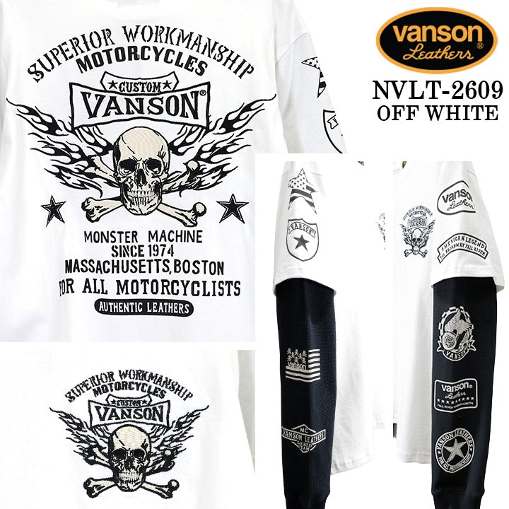VANSON TEE FAKE SLEEVE L/S T-SHIRT バンソン 天竺 フェイク袖 ロンT 長袖Tシャツ メンズ nvlt-2609