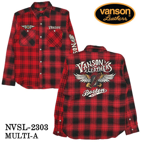 VANSON バンソン マルチカラーチェックシャツ 長袖シャツ メンズ nvsl-2303