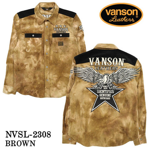 VANSON バンソン タイダイ コーデュロイ 長袖シャツ メンズ nvsl-2308