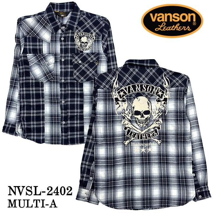 VANSON バンソン マルチカラー チェック 長袖シャツ メンズ nvsl-2402