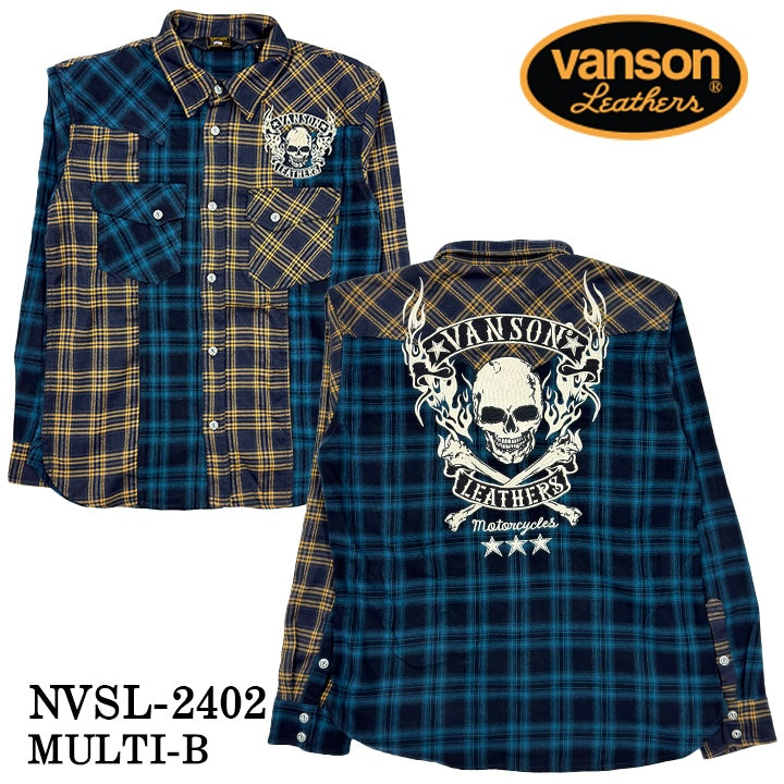 VANSON バンソン マルチカラー チェック 長袖シャツ メンズ nvsl-2402