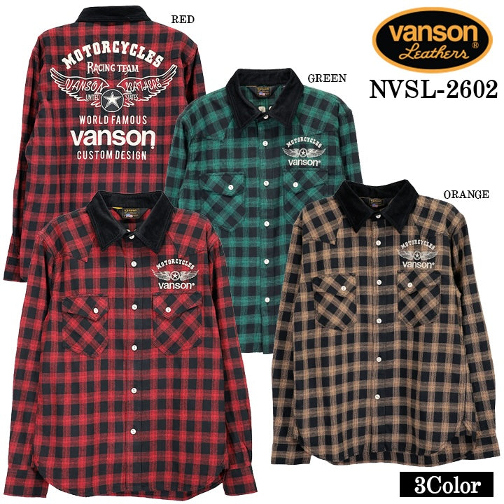 VANSON CHECK L/S SHIRT バンソン チェック柄 長袖シャツ nvsl-2602
