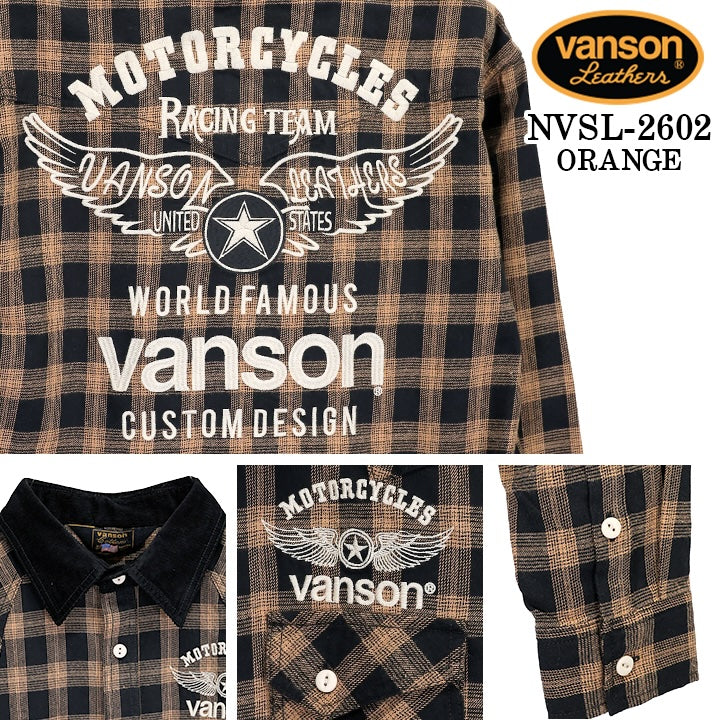 VANSON CHECK L/S SHIRT バンソン チェック柄 長袖シャツ nvsl-2602