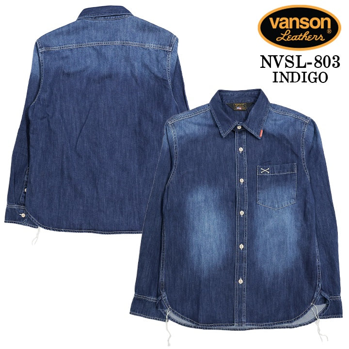 VANSON L/S SHIRT バンソン 長袖シャツ ワンポイント シャツ nvsl-803-r