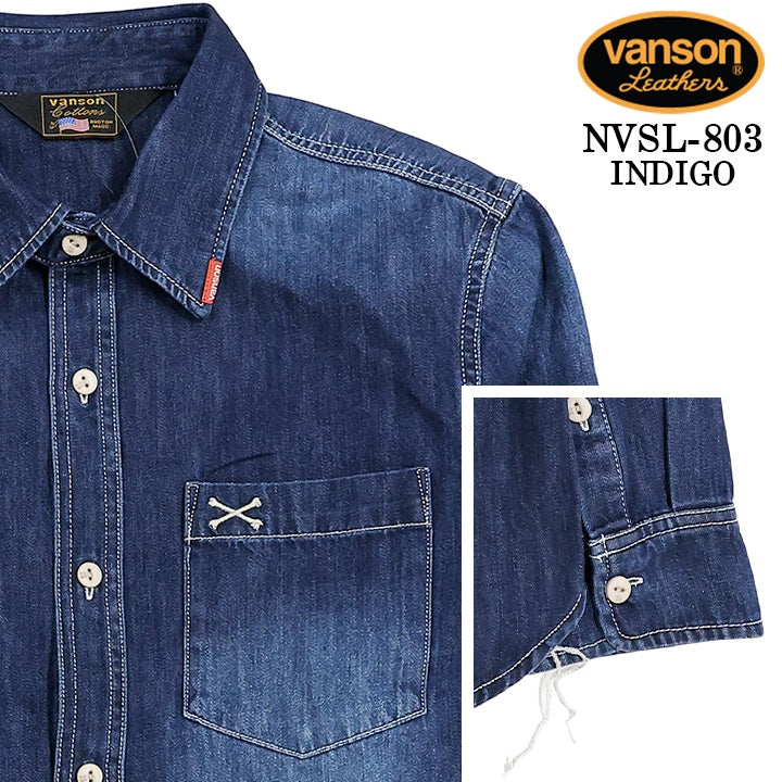 VANSON L/S SHIRT バンソン 長袖シャツ ワンポイント シャツ nvsl-803-r