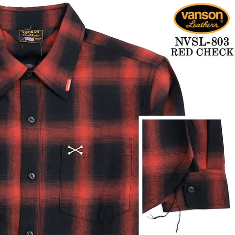VANSON L/S SHIRT バンソン 長袖シャツ ワンポイント シャツ nvsl-803-r
