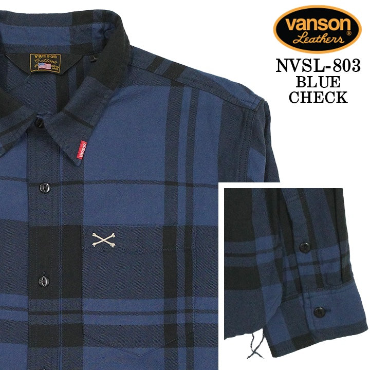 VANSON L/S SHIRT バンソン 長袖シャツ ワンポイント シャツ nvsl-803-r