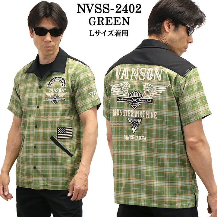 VANSON バンソン 開襟チェックシャツ 半袖シャツ nvss-2402
