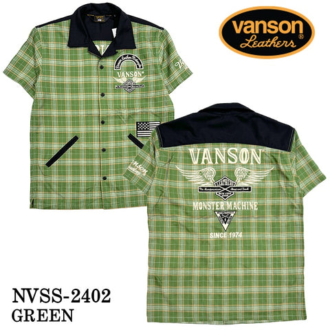 VANSON バンソン 開襟チェックシャツ 半袖シャツ nvss-2402