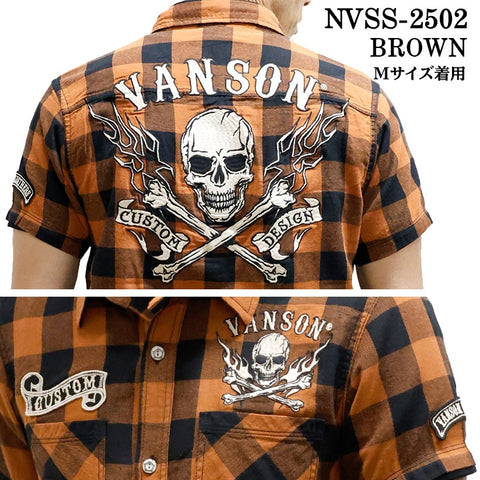 VANSON バンソン チェックシャツ 半袖シャツ nvss-2502