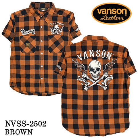 VANSON バンソン チェックシャツ 半袖シャツ nvss-2502