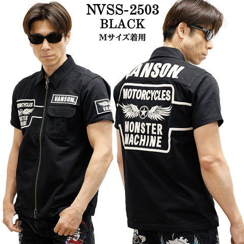 VANSON バンソン ツイルZIPシャツ 半袖シャツ nvss-2503