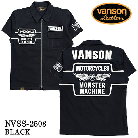 VANSON バンソン ツイルZIPシャツ 半袖シャツ nvss-2503