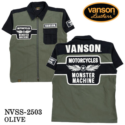 VANSON バンソン ツイルZIPシャツ 半袖シャツ nvss-2503