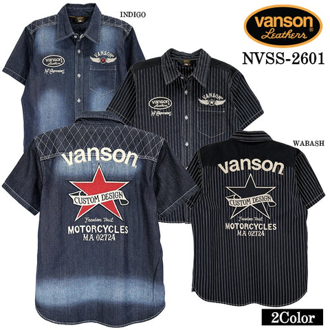 VANSON S/S DENIM SHIRT バンソン デニムシャツ 半袖シャツ nvss-2601
