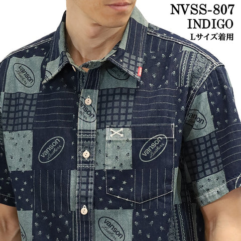 VANSON バンソン ワンポイント ツイルシャツ 半袖シャツ nvss-807-r