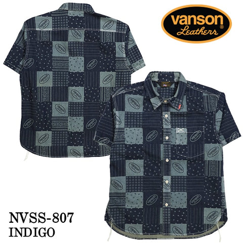 VANSON バンソン ワンポイント ツイルシャツ 半袖シャツ nvss-807-r