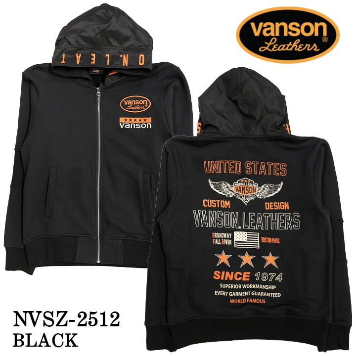 VANSON SWEATSHIRT F/Z PARKA HOODIE バンソン 裏毛 スウェット フルジップ パーカー nvsz-2512