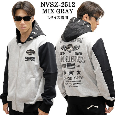 VANSON SWEATSHIRT F/Z PARKA HOODIE バンソン 裏毛 スウェット フルジップ パーカー nvsz-2512