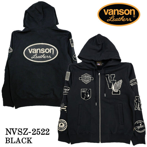 VANSON SWEATSHIRT F/Z PARKA HOODIE SKULL バンソン 裏毛 スウェット パーカー スカル nvsz-2522