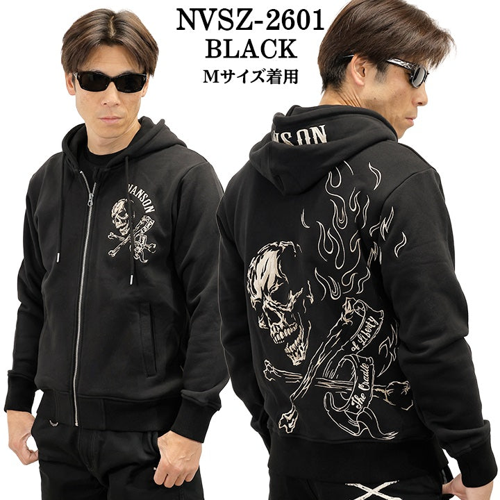 VANSON HOODIE SWEATSHIRT F/Z PARKA SKULL バンソン 裏毛 パーカー スカル nvsz-2601