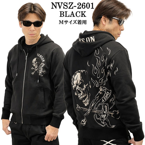 VANSON HOODIE SWEATSHIRT F/Z PARKA SKULL バンソン 裏毛 パーカー スカル nvsz-2601