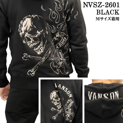 VANSON HOODIE SWEATSHIRT F/Z PARKA SKULL バンソン 裏毛 パーカー スカル nvsz-2601