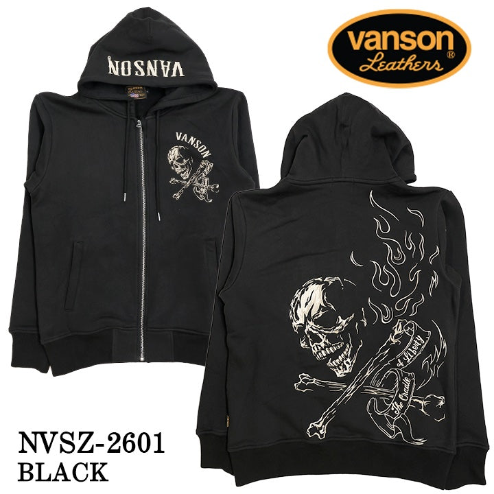 VANSON HOODIE SWEATSHIRT F/Z PARKA SKULL バンソン 裏毛 パーカー