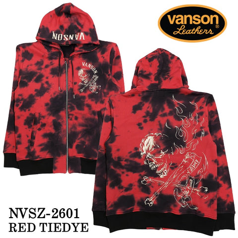 VANSON HOODIE SWEATSHIRT F/Z PARKA SKULL バンソン 裏毛 パーカー スカル nvsz-2601