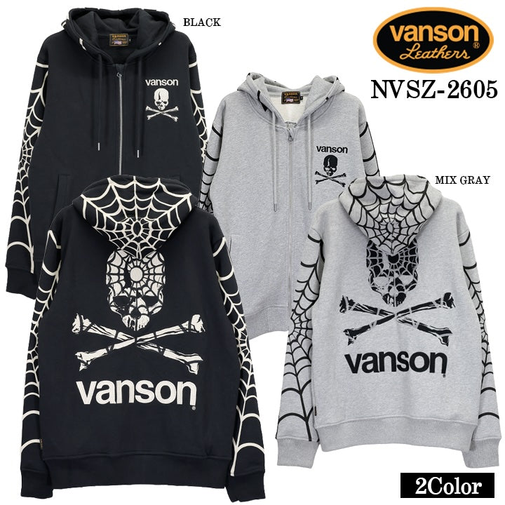VANSON HOODIE F/Z PARKA SPIDER バンソン フーディ 裏毛 パーカー スパイダー nvsz-2605