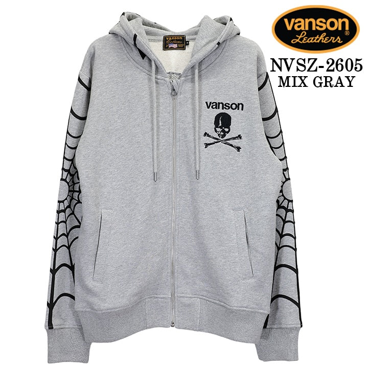 VANSON HOODIE F/Z PARKA SPIDER バンソン フーディ 裏毛 パーカー スパイダー nvsz-2605