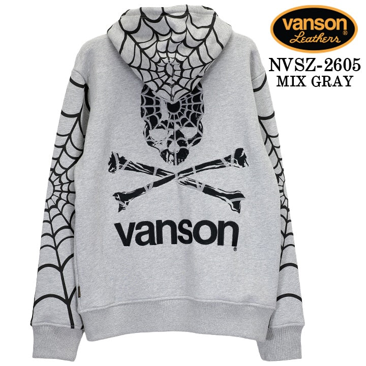VANSON HOODIE F/Z PARKA SPIDER バンソン フーディ 裏毛 パーカー スパイダー nvsz-2605
