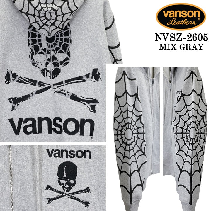 VANSON HOODIE F/Z PARKA SPIDER バンソン フーディ 裏毛 パーカー スパイダー nvsz-2605