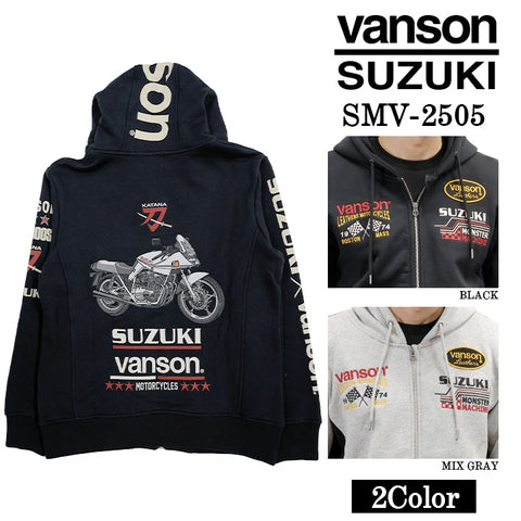 SUZUKI VANSON SWEATSHIRT F/Z PARKA HOODIE スズキ バンソン コラボ 裏毛 スウェット プルパーカー smv-2505