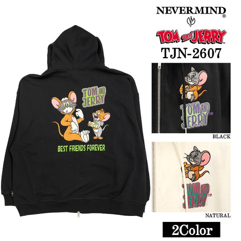 TOM&JERRY NEVERMIND OVERSIZED HOODIE SWEATSHIRTS F/Z PARKA トムとジェリー ネバーマインド コラボ 裏毛 パーカー tjn-2607