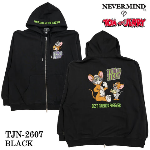 TOM&JERRY NEVERMIND OVERSIZED HOODIE SWEATSHIRTS F/Z PARKA トムとジェリー ネバーマインド コラボ 裏毛 パーカー tjn-2607