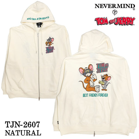 TOM&JERRY NEVERMIND OVERSIZED HOODIE SWEATSHIRTS F/Z PARKA トムとジェリー ネバーマインド コラボ 裏毛 パーカー tjn-2607