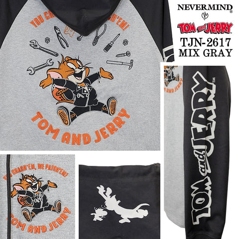 TOM&JERRY NEVERMIND LIGHT WEIGHT HOODIE F/Z PARKA トムとジェリー ネバーマインド コラボ 天竺 パーカー tjn-2617