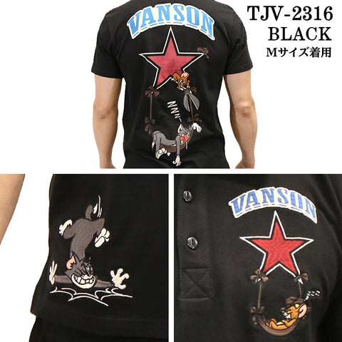 VANSON×TOM&JERRY バンソン トム＆ジェリー 天竺 半袖ポロシャツ tjv-2316