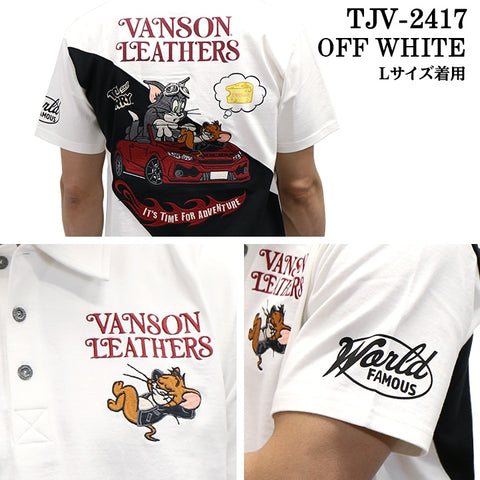 VANSON×TOM&JERRY バンソン トム＆ジェリー 天竺 半袖 ポロシャツ tjv-2417